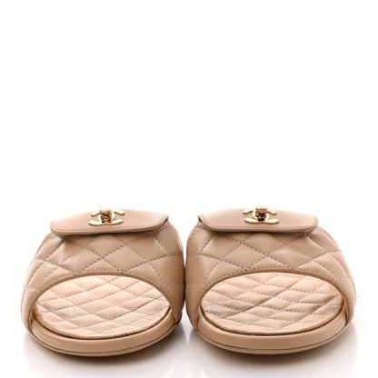 Chanel Lambskin Quilted CC Turnlock Sandals 39 Beige 2 of 9