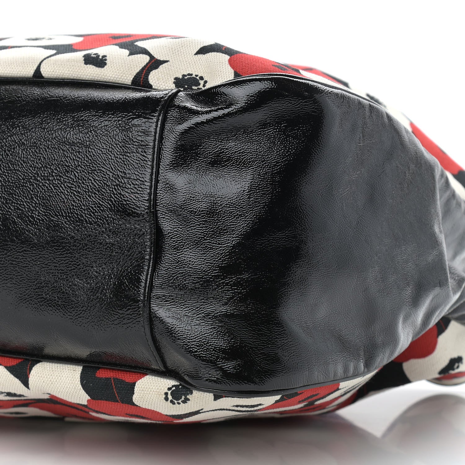 Saint Laurent Patent Leather Canvas Poppy Print Large Roady Hobo Black 8 of 9