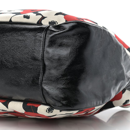 Saint Laurent Patent Leather Canvas Poppy Print Large Roady Hobo Black 8 of 9