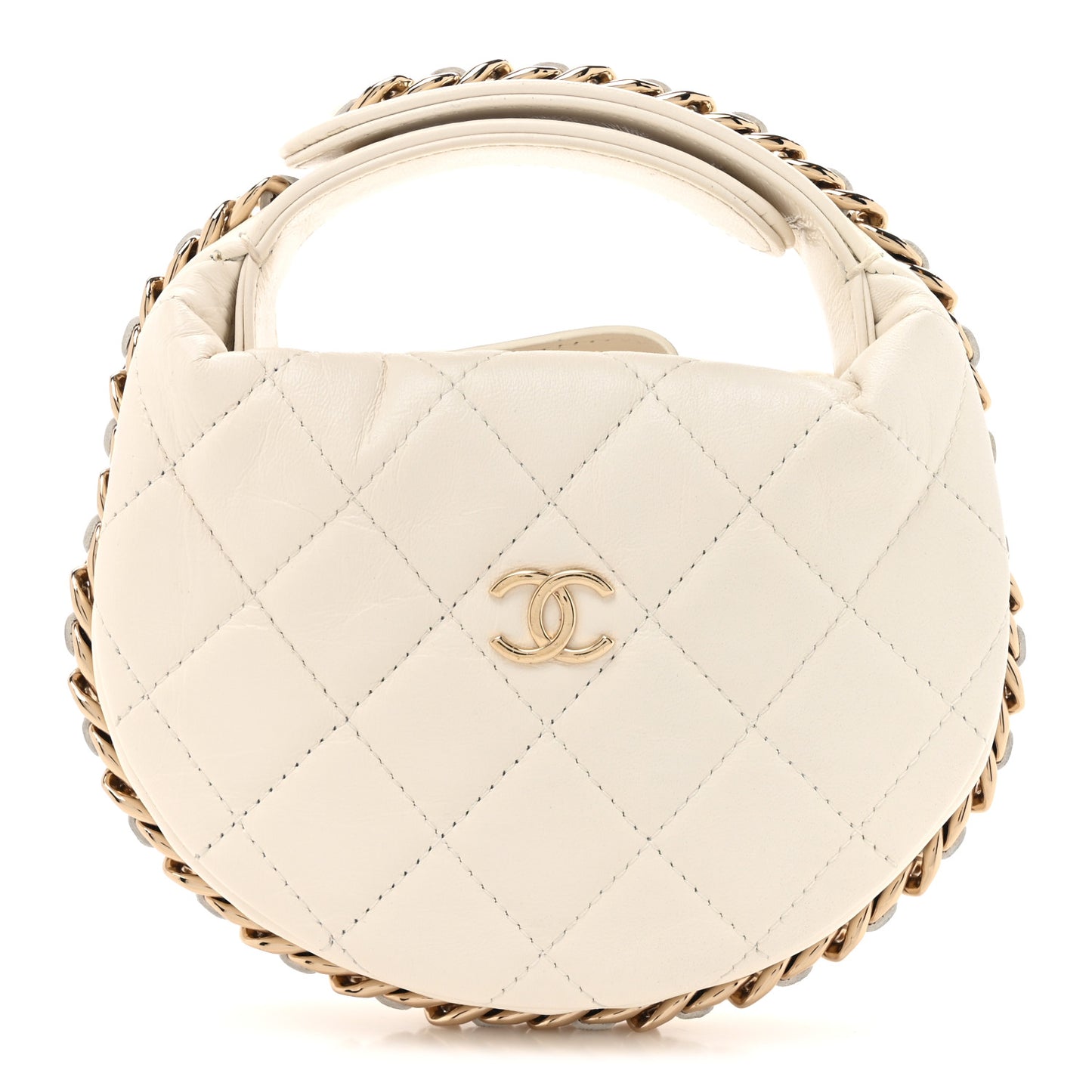 Lambskin Quilted Chain Around Pouch Hobo White