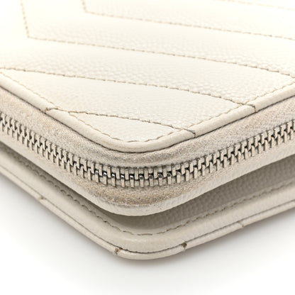 Saint Laurent Grain De Poudre Matelasse Chevron Monogram Compact Zip Around Wallet Ivory 12 of 14