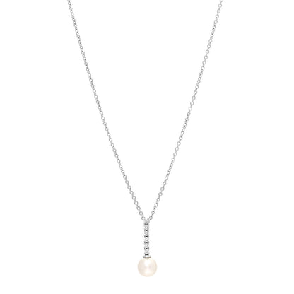 Mikimoto 18K White Gold Diamond Akoya Pearl 8-8.5mm Drop Pendant Necklace 1 of 5