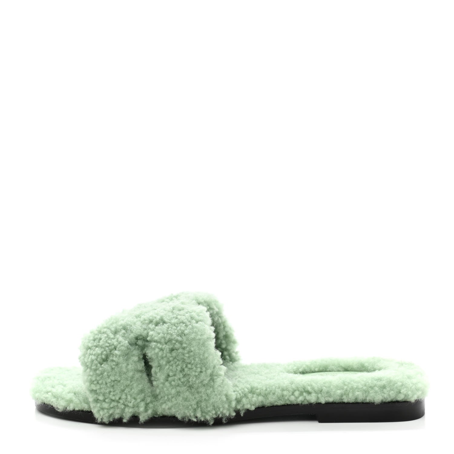 Hermes Woolskin Oran Sandals 37.5 Vert D’Eau 1 of 8