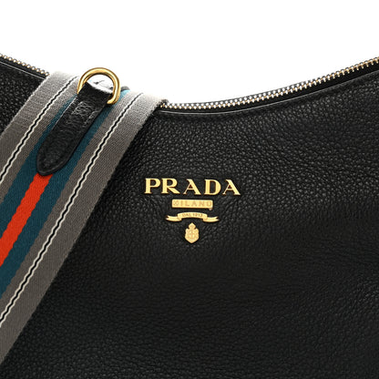 Prada Vitello Daino Zippered Messenger Hobo Black 7 of 10