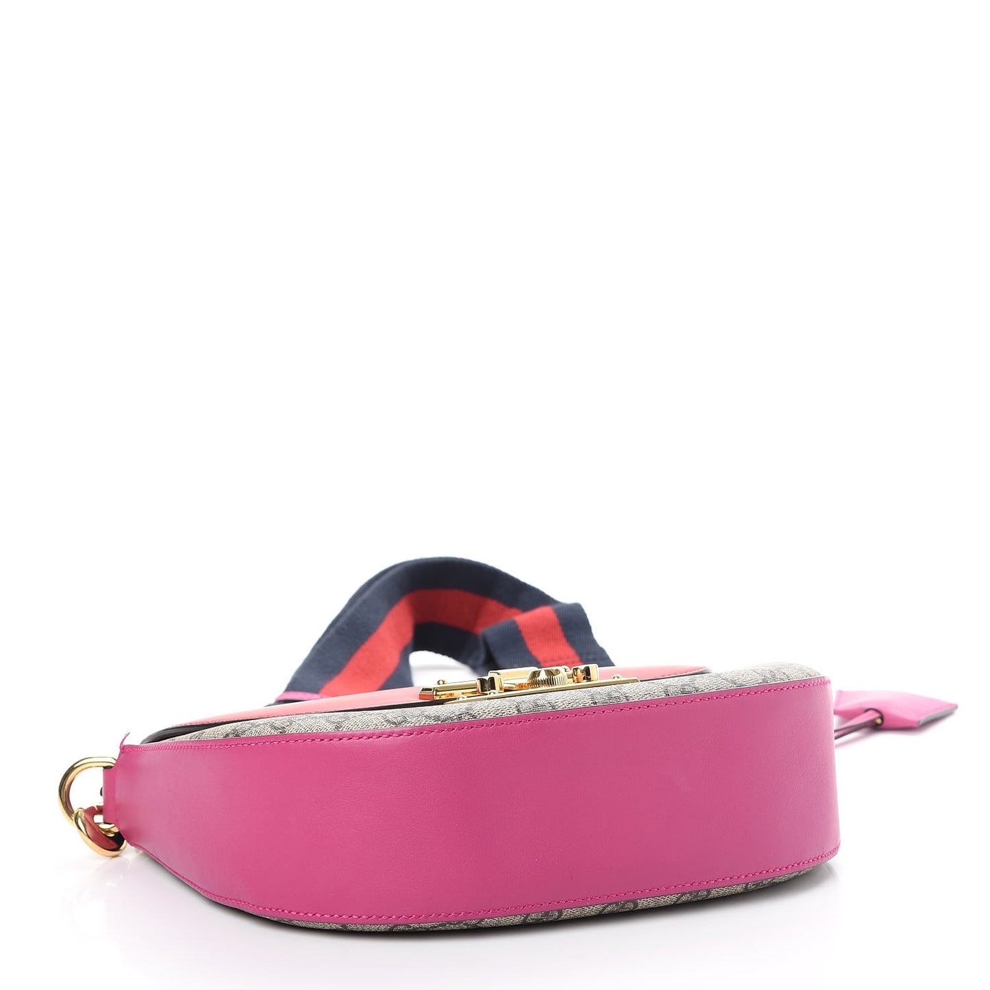 GG Supreme Monogram Calfskin Web Medium Padlock Messenger Shoulder Bag Beige Hibiscus Red New Rosette