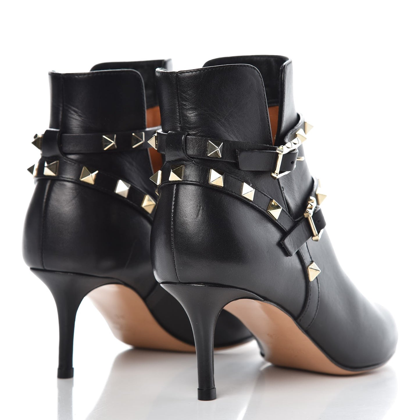 Calfskin Rockstud Double Buckle 65mm Ankle Boots 36 Black