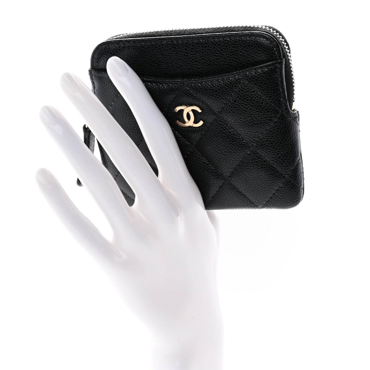 Chanel Caviar Quilted Zip Card Holder Wallet Black 2 of 8