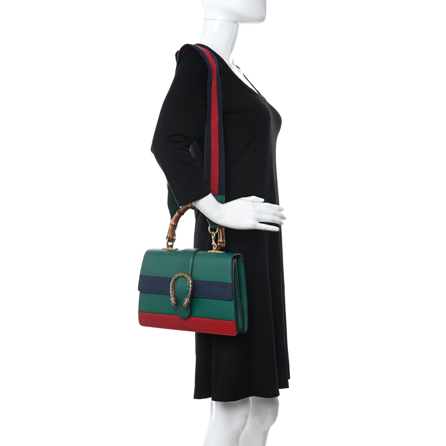 Gucci Moon Calfskin Web Medium Dionysus Bamboo Top Handle Bag Emerald Blue Hibiscus Red 2 of 19