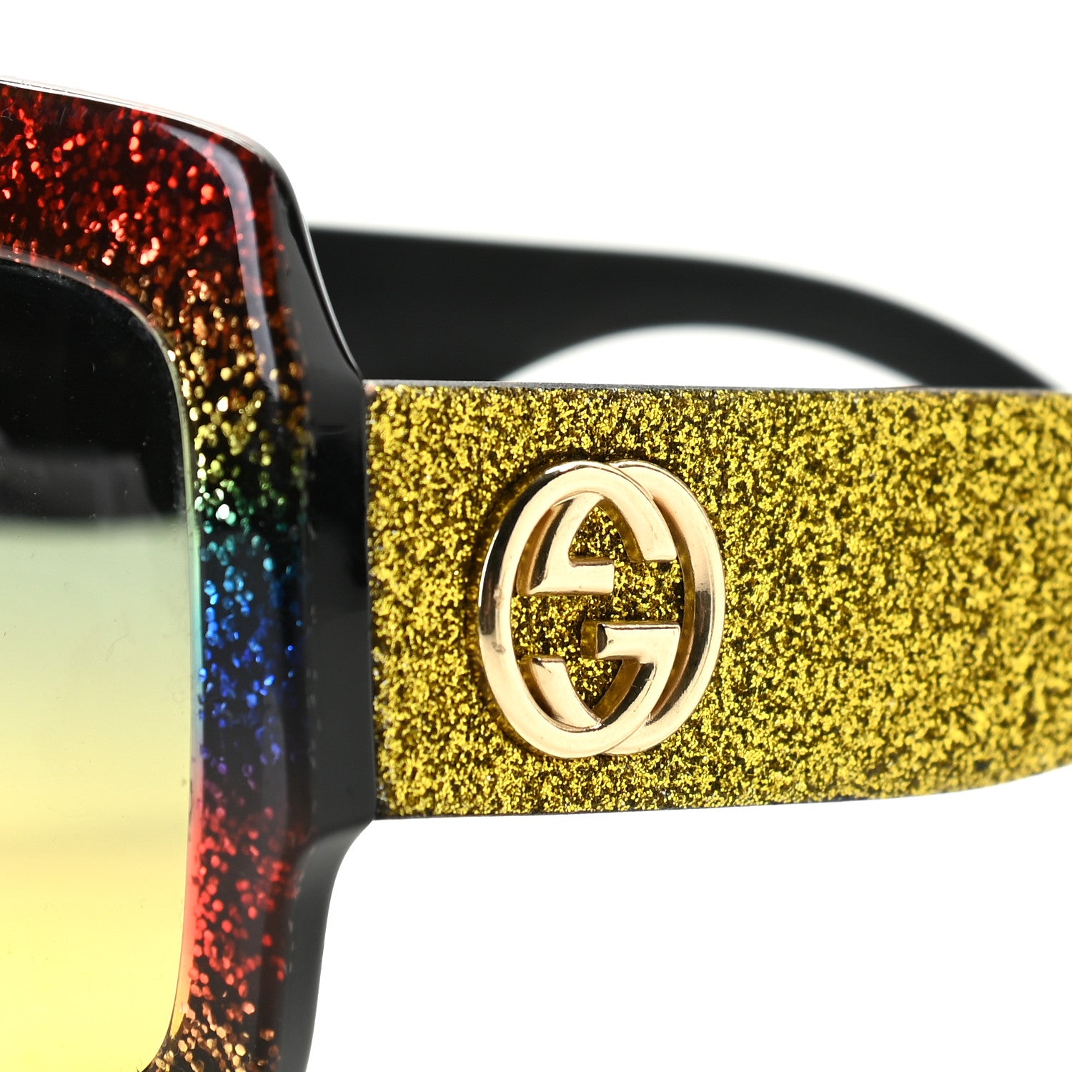 Gucci Square Frame GG0102S Sunglasses Glitter Gold Multi 2 of 8