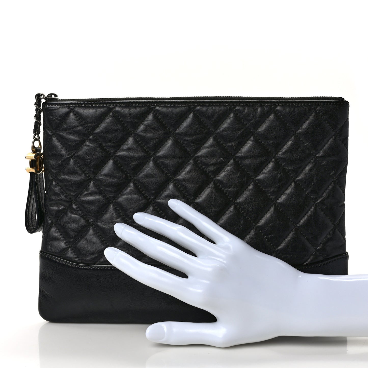 Aged Calfskin Quilted Medium Gabrielle Cosmetic Case Black
