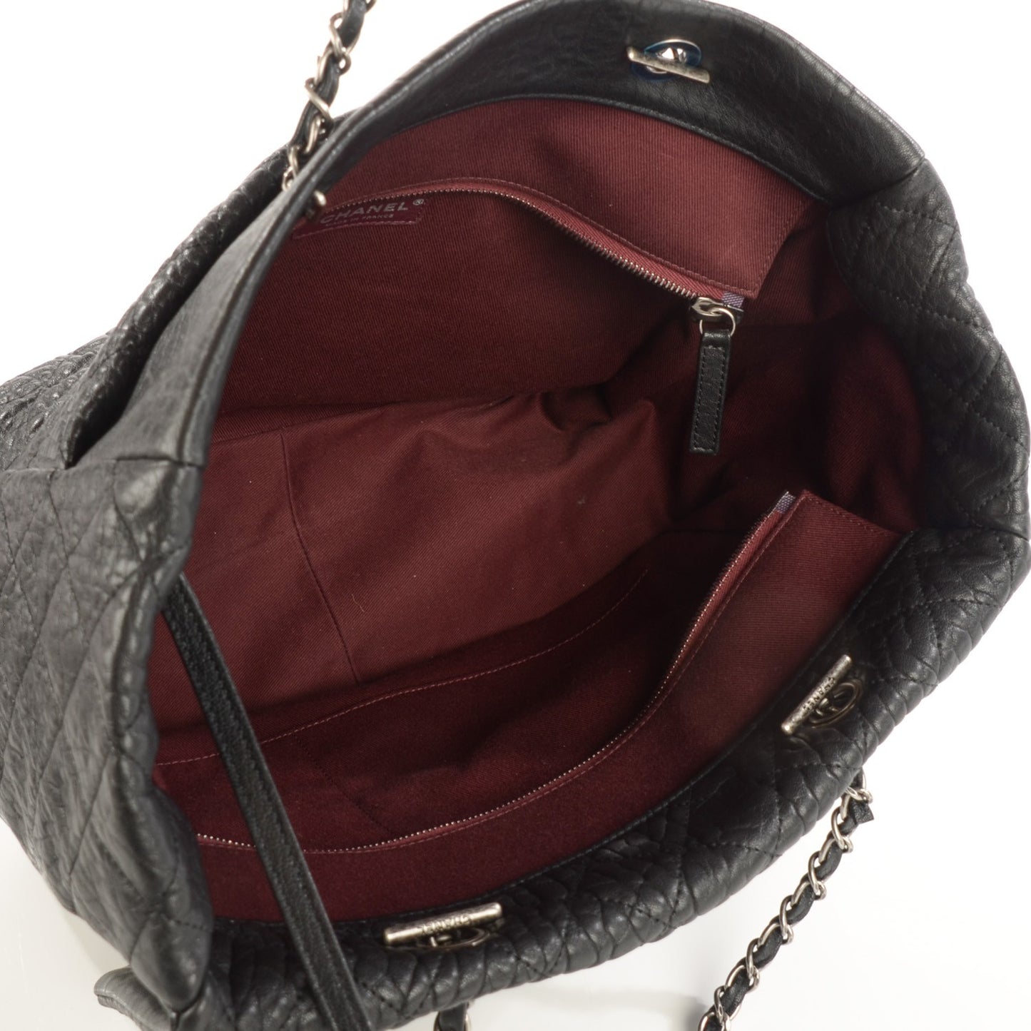 Crumpled Lambskin Quilted Large Tote Black