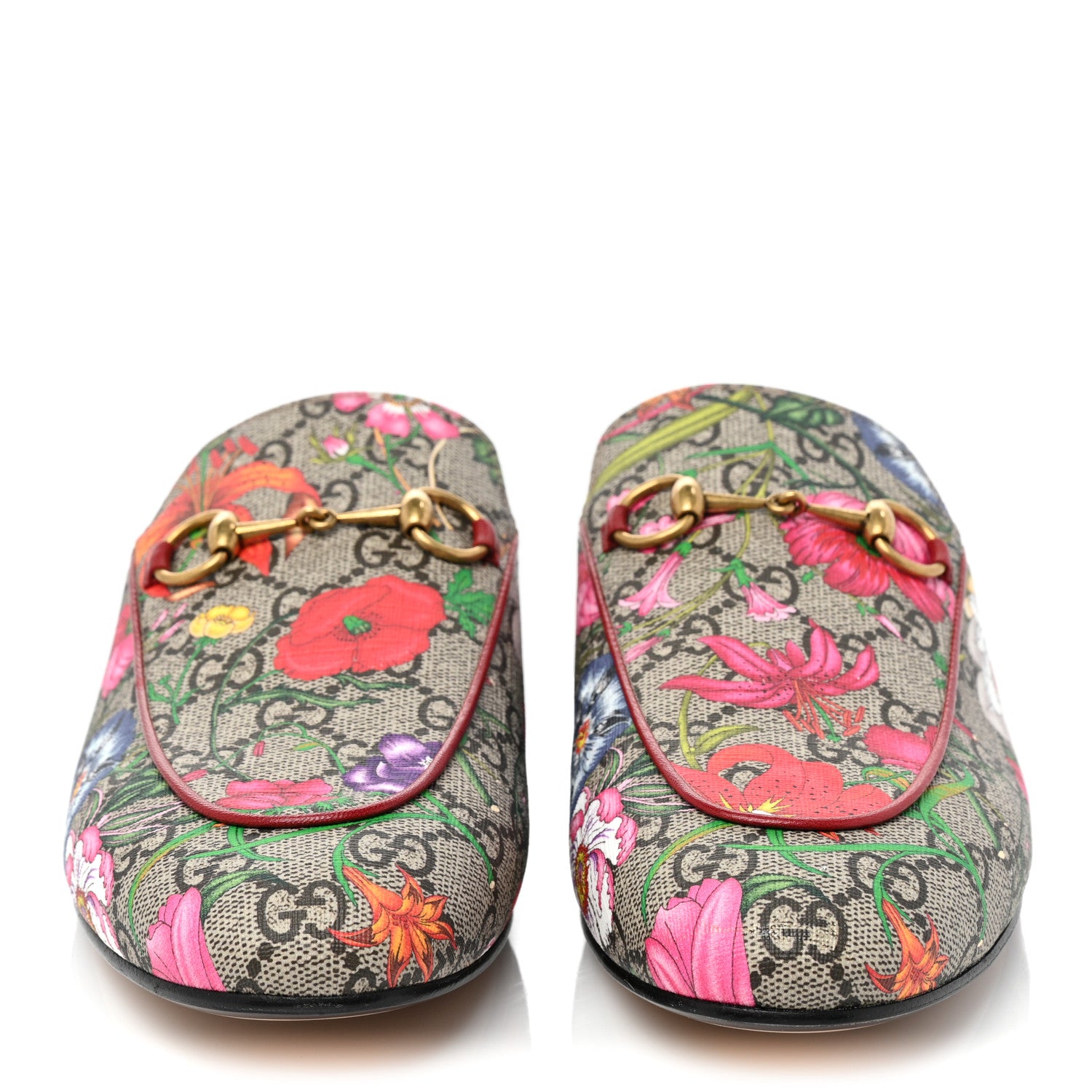 Gucci GG Supreme Monogram Flora Womens Princetown Slippers 40 Beige Ebony Multicolor Rosso 2 of 8