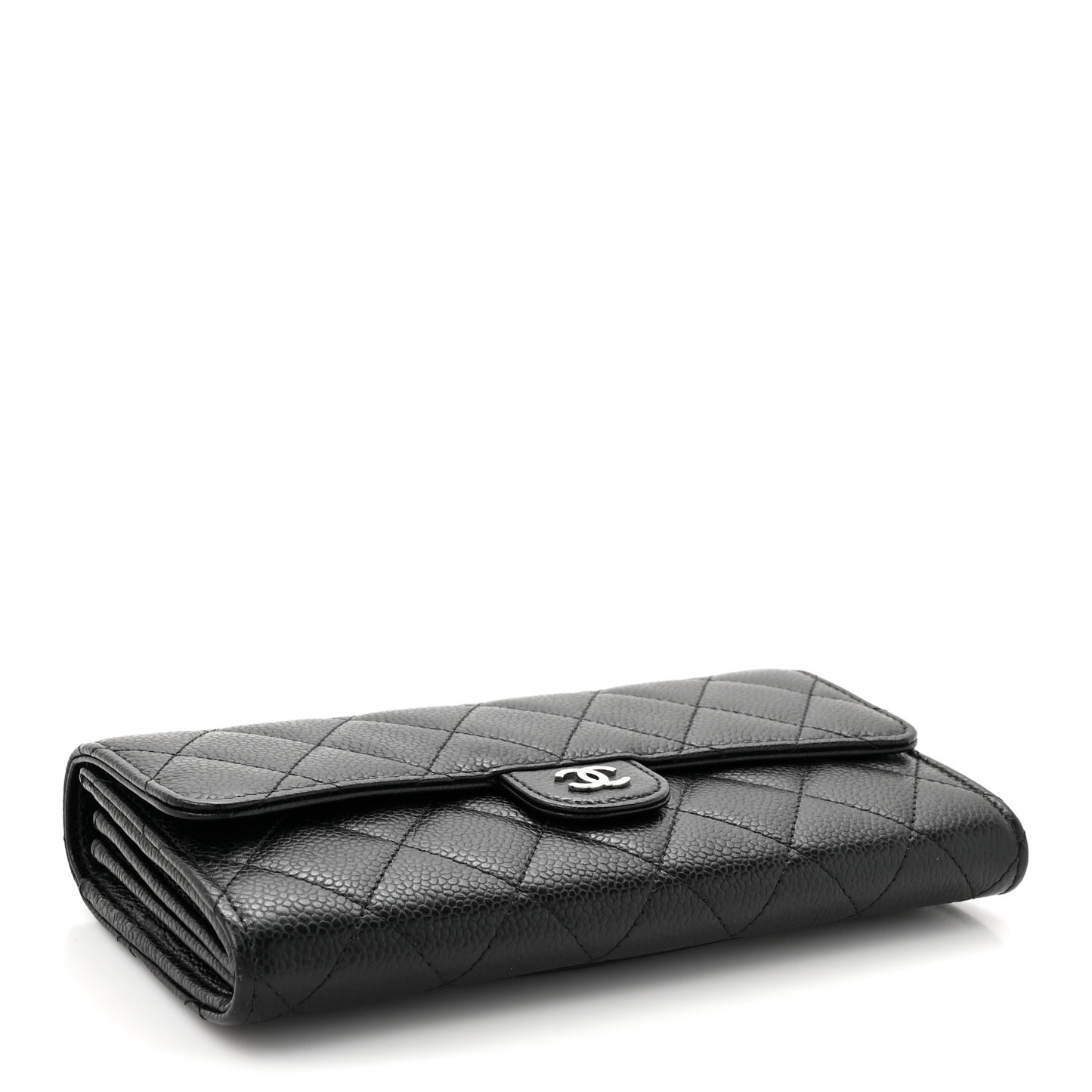 Caviar Quilted Large Gusset Flap Wallet Black
