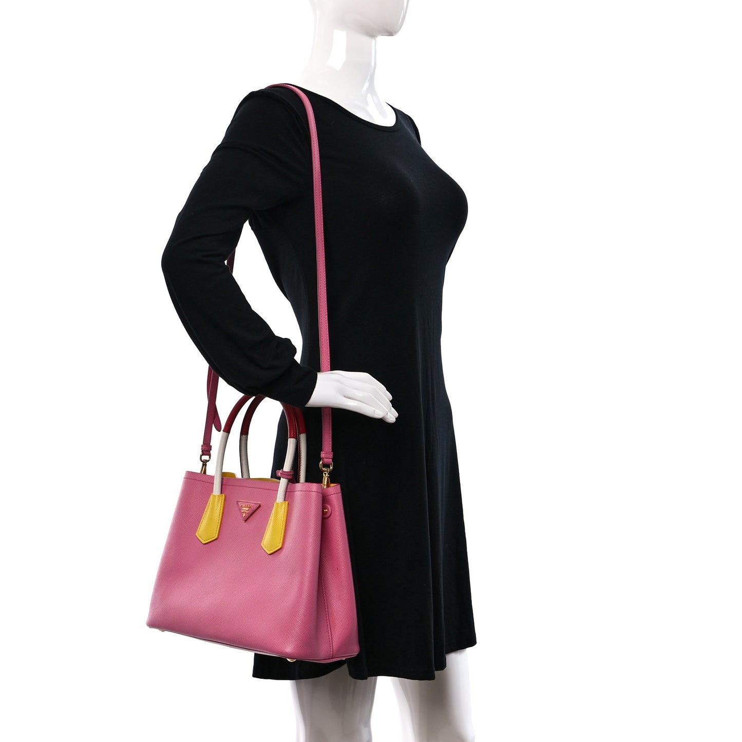 Saffiano Cuir Small Bi-Color Double Bag Begonia Sole