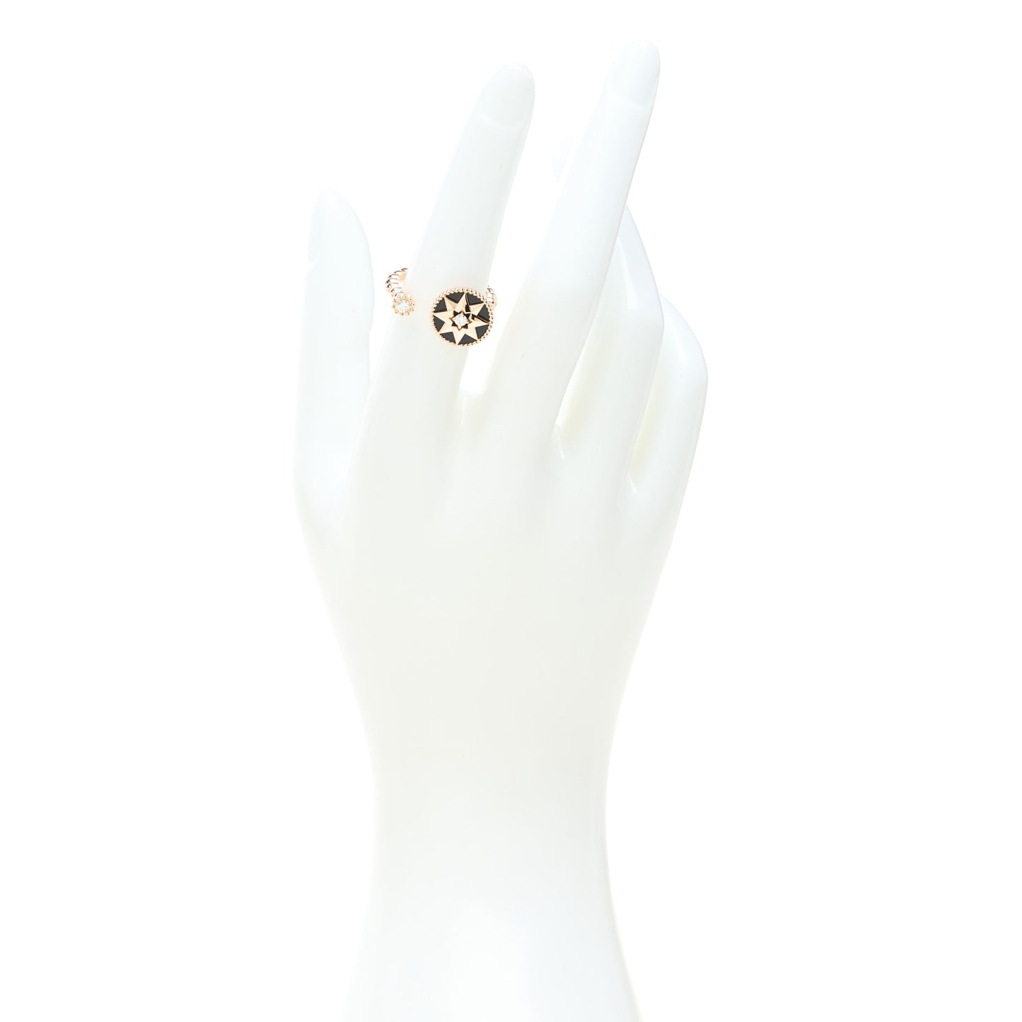 18K Rose Gold Diamond Black Onyx Rose Des Vents Ring 52 6