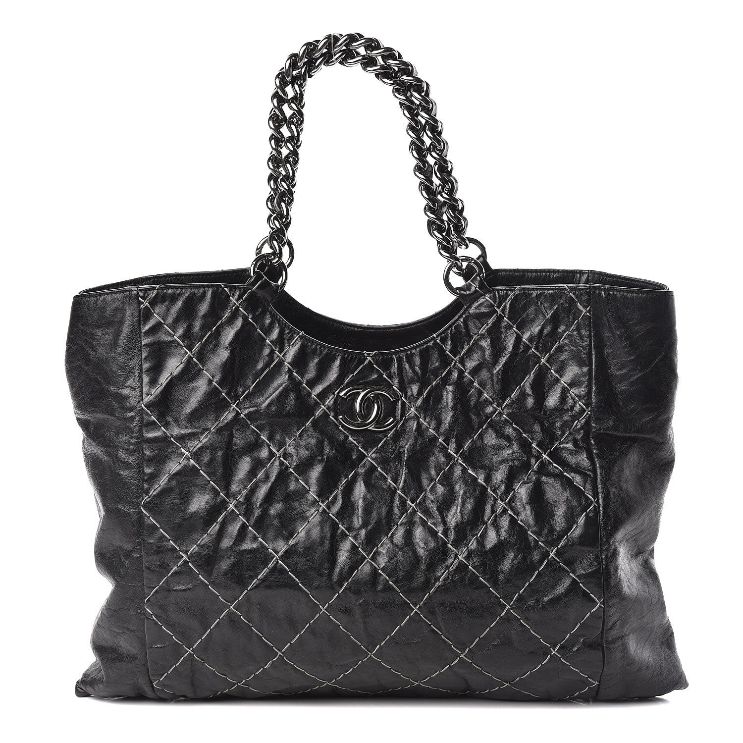 Chanel Glazed Goatskin Double Contrast Stitch Tote Black 1 of 13