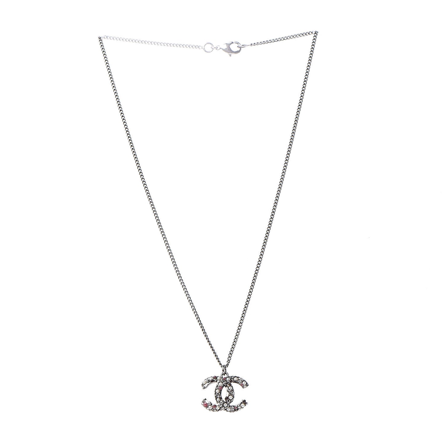Pearl Crystal Beaded CC Necklace Multicolor Silver