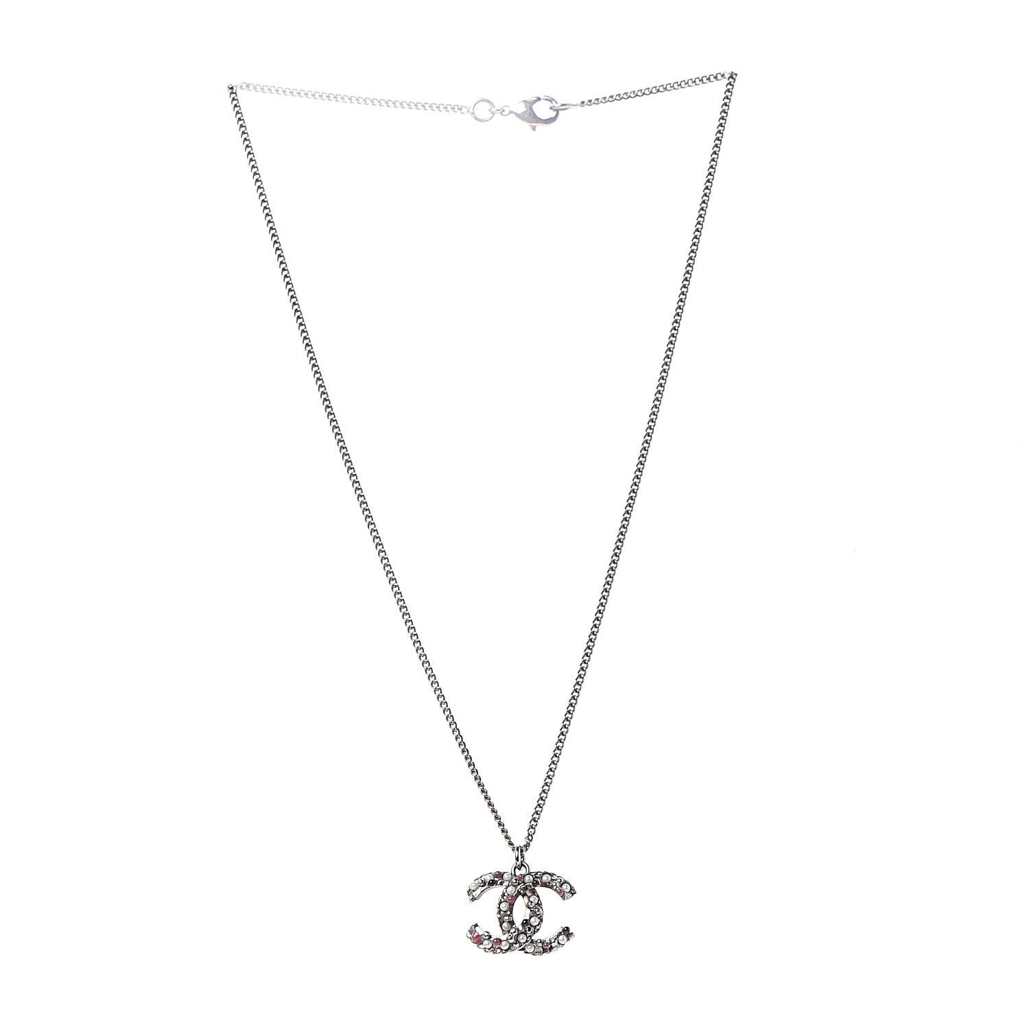 Chanel Pearl Crystal Beaded CC Necklace Multicolor Silver 3 of 6