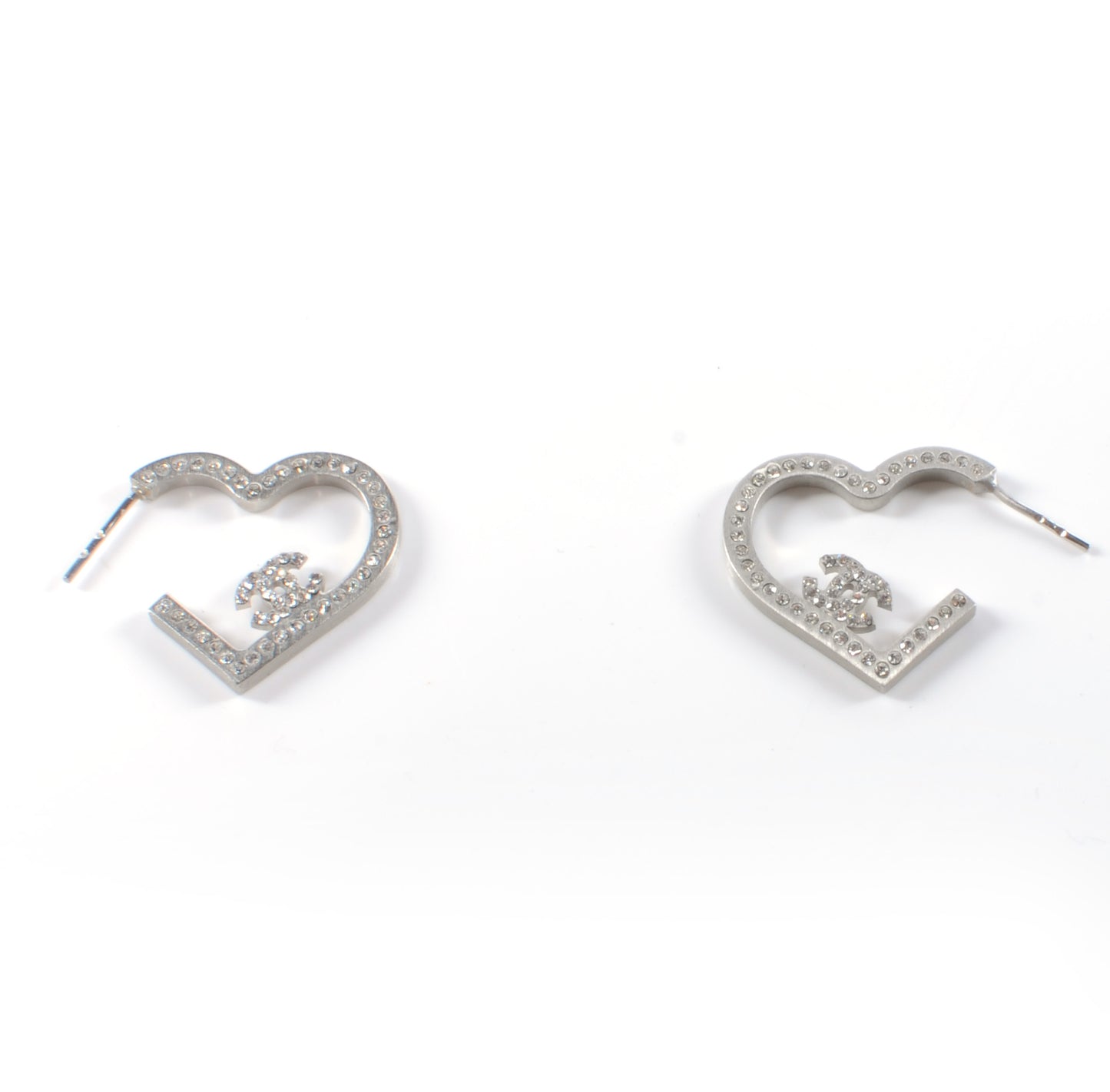 Crystal CC Heart Earrings Silver