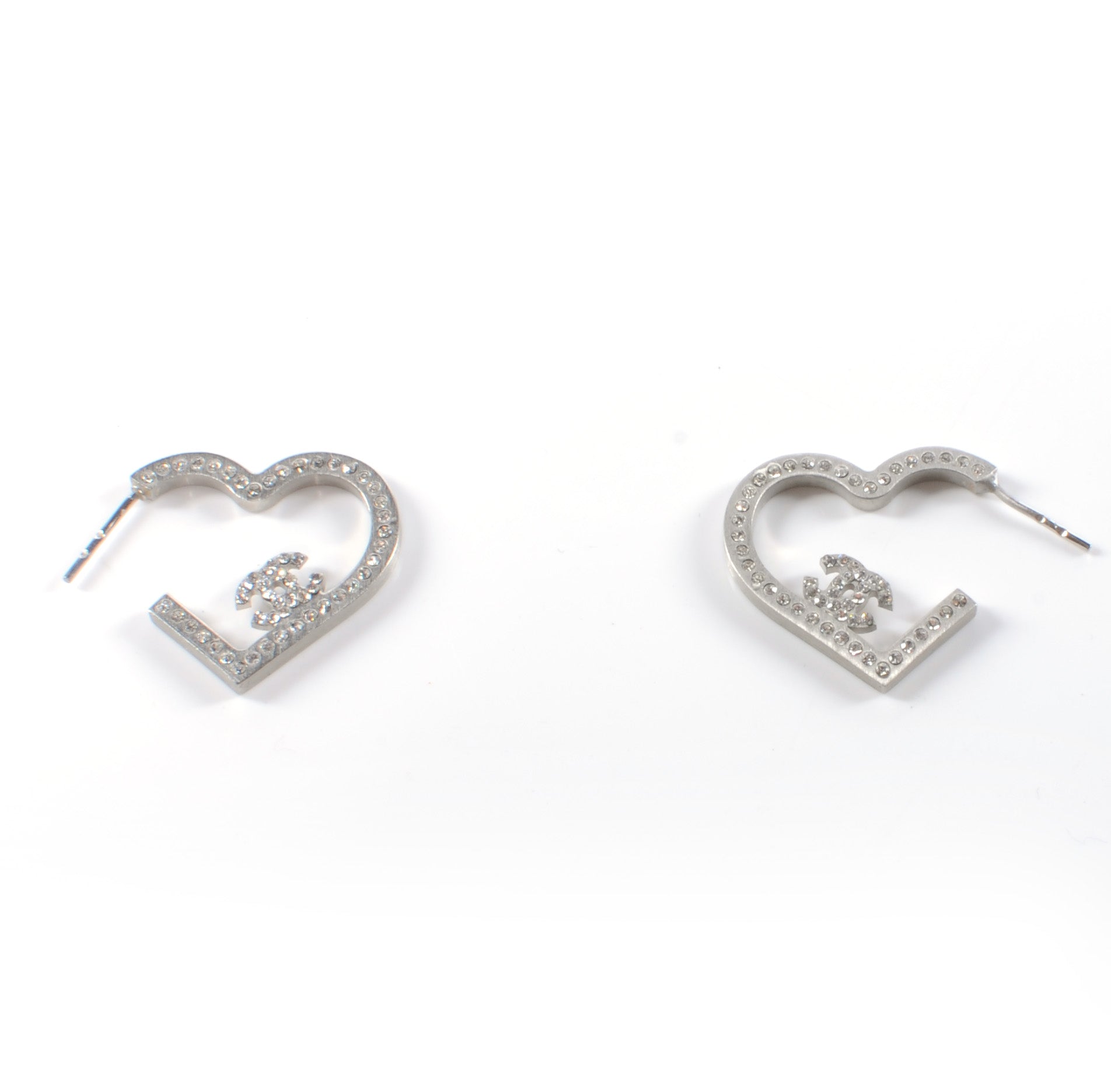 Chanel Crystal CC Heart Earrings Silver 1 of 5