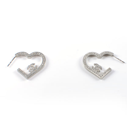Chanel Crystal CC Heart Earrings Silver 1 of 5