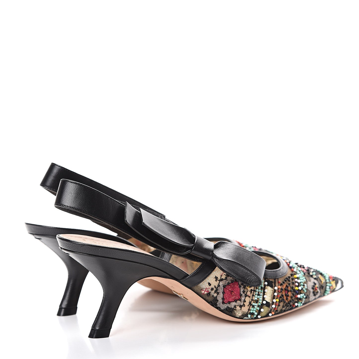Embroidered Calfskin Beaded Sweet D Sling-Back Pumps 39 Black Turquoise