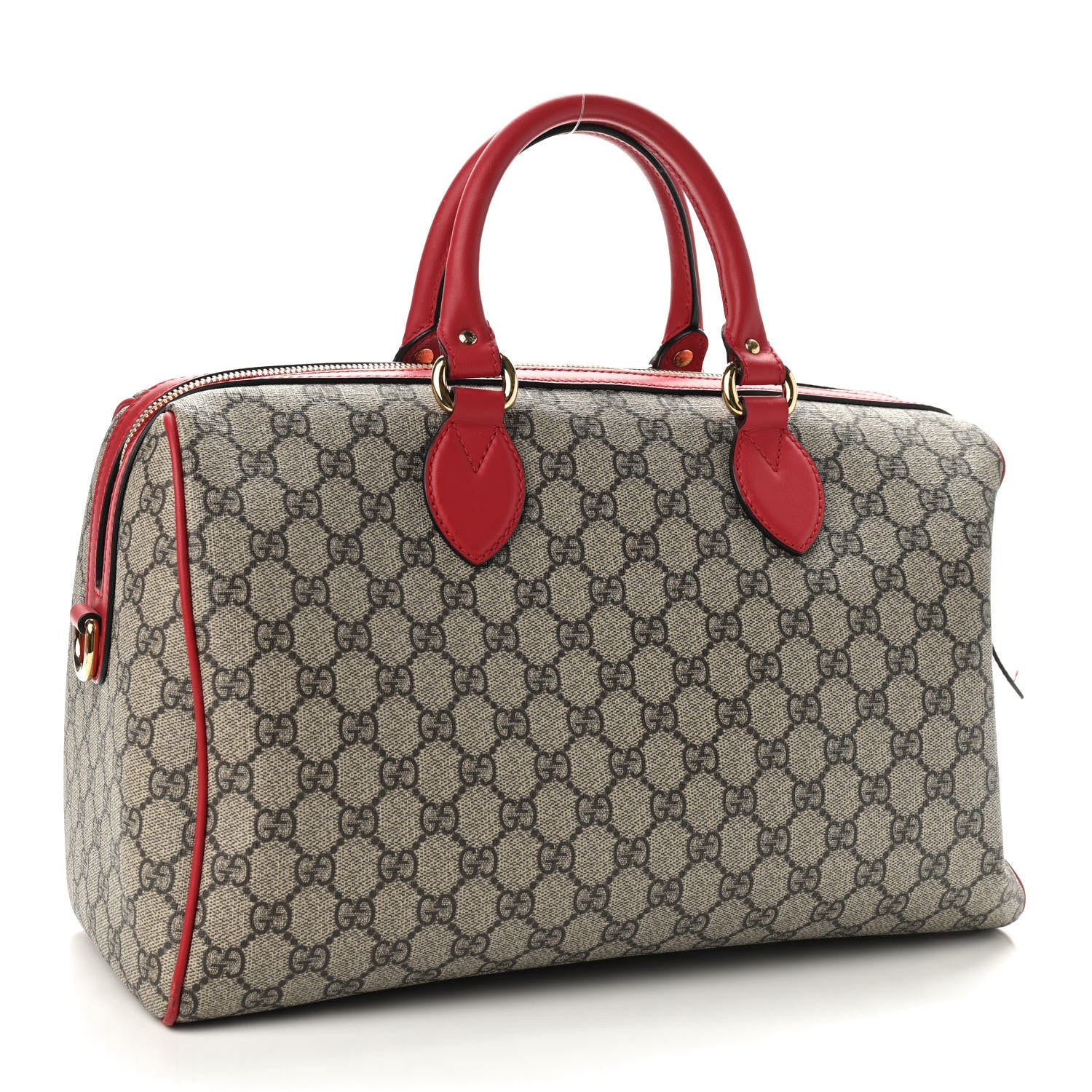 Gucci GG Supreme Monogram Kingsnake Heart Embroidered Medium Boston Hibiscus Red 2 of 9