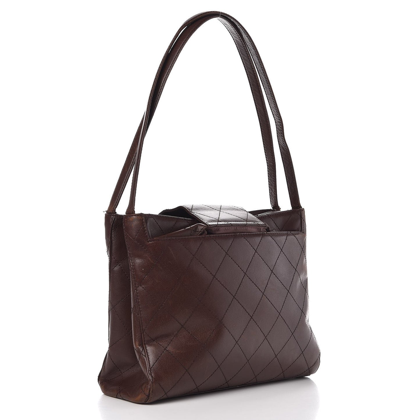 CHANE Lambskin Stitched Shoulder Bag Brown