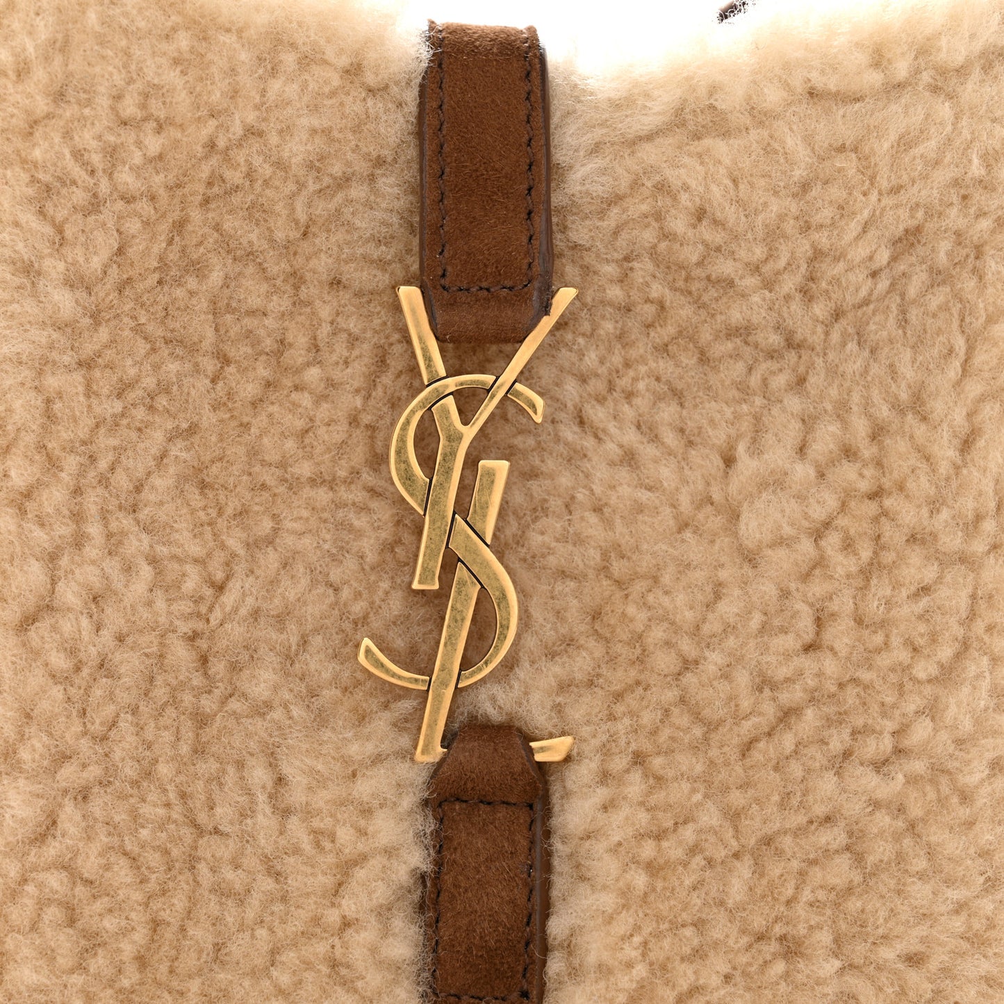Shearling Suede Mini Le 5 A 7 Vertical Hobo Natural Beige Dark Cigar