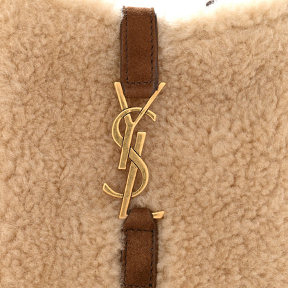 Saint Laurent Shearling Suede Mini Le 5 A 7 Vertical Hobo Natural Beige Dark Cigar 12 of 13