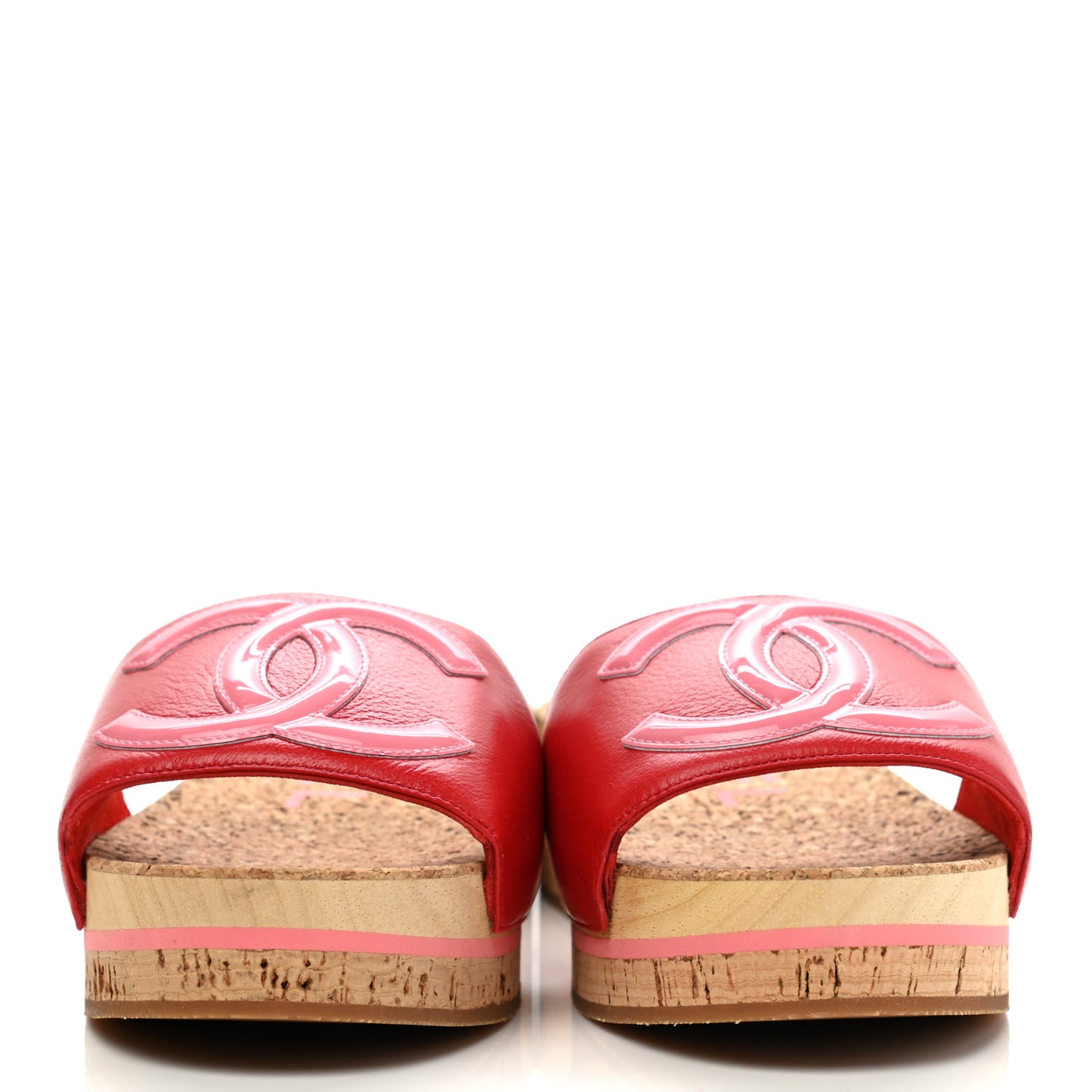 Patent Calfskin Cork CC Platform Slide Sandals 37 Pink