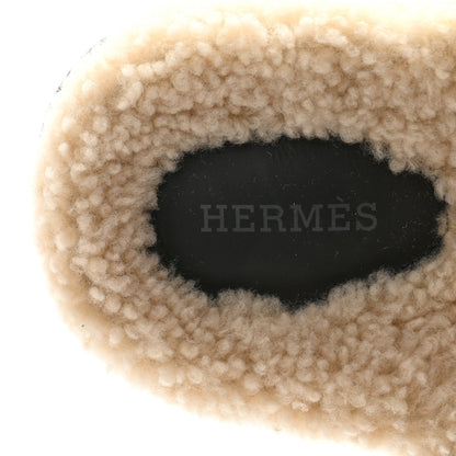 Hermes Calfskin Woolskin Womens Chypre Sandals 37 Black Ecru 6 of 9