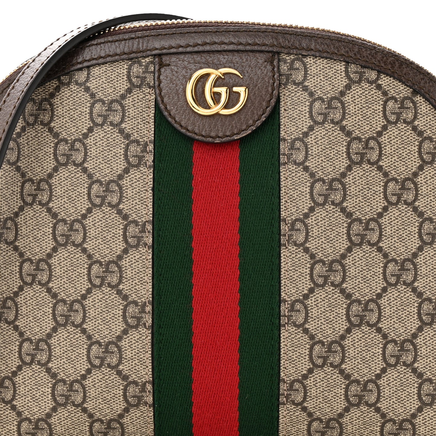 GG Supreme Monogram Textured Dollar Calfskin Web Small Ophidia Dome Shoulder Bag Beige Ebony New Acero