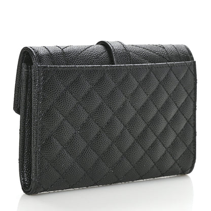 Saint Laurent Grain De Poudre Textured Mixed Matelasse Triquilt Small Monogram Envelope Wallet Black 3 of 7