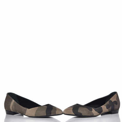 Saint Laurent Suede Camouflage Print Paris 10 Decolete Ballerina Flats 36 Green 5 of 16