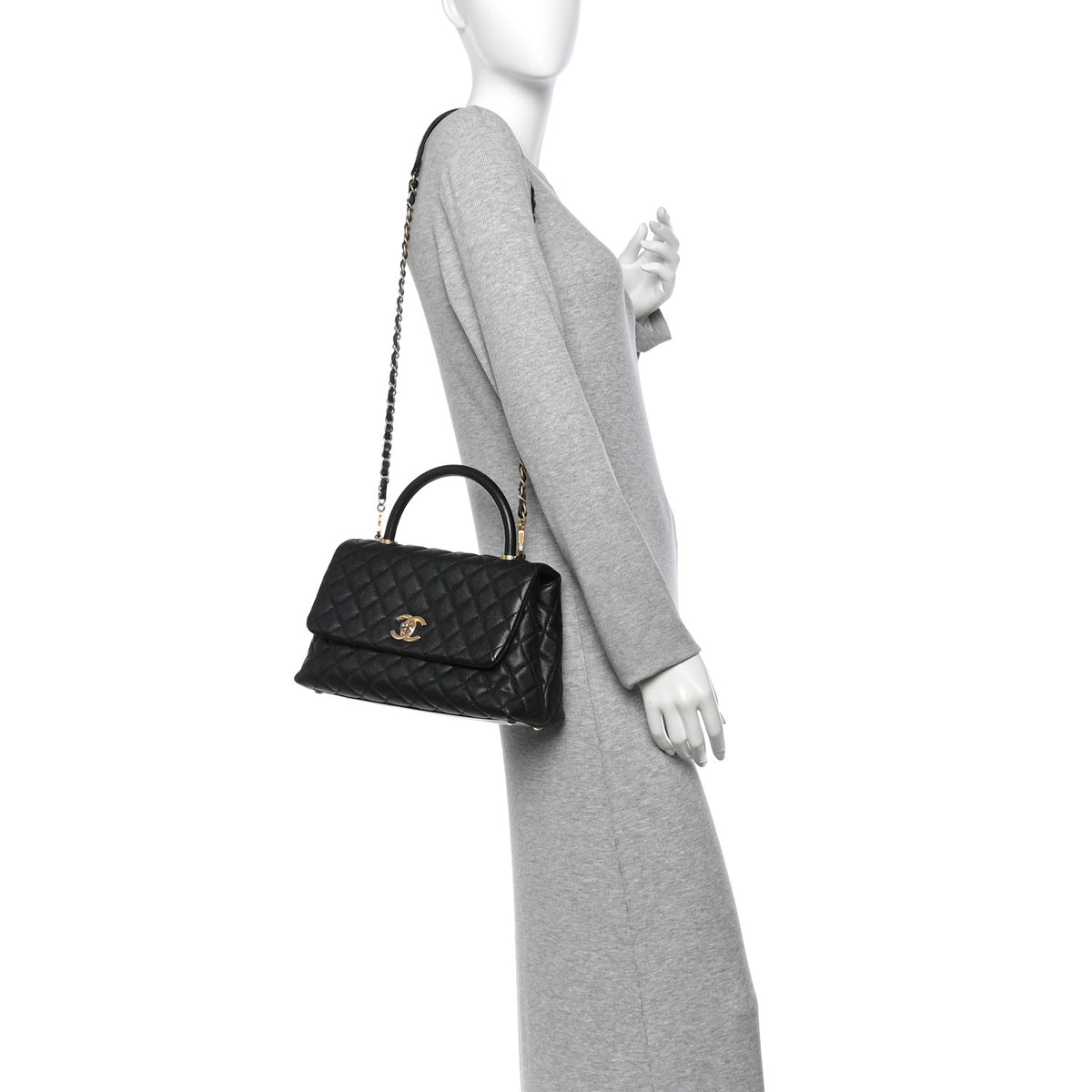 Caviar Quilted Small Coco Handle Flap Black