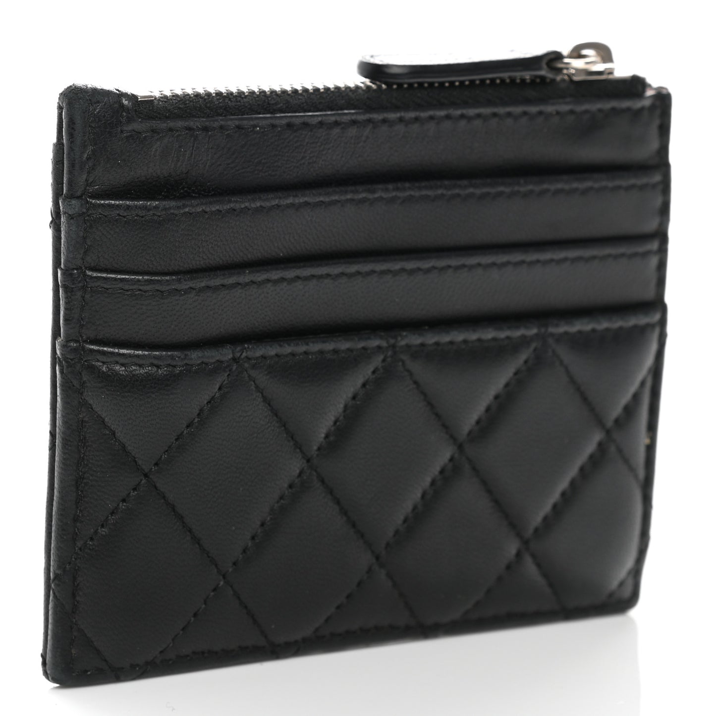 Lambskin Quilted CC Zip Card Holder Black