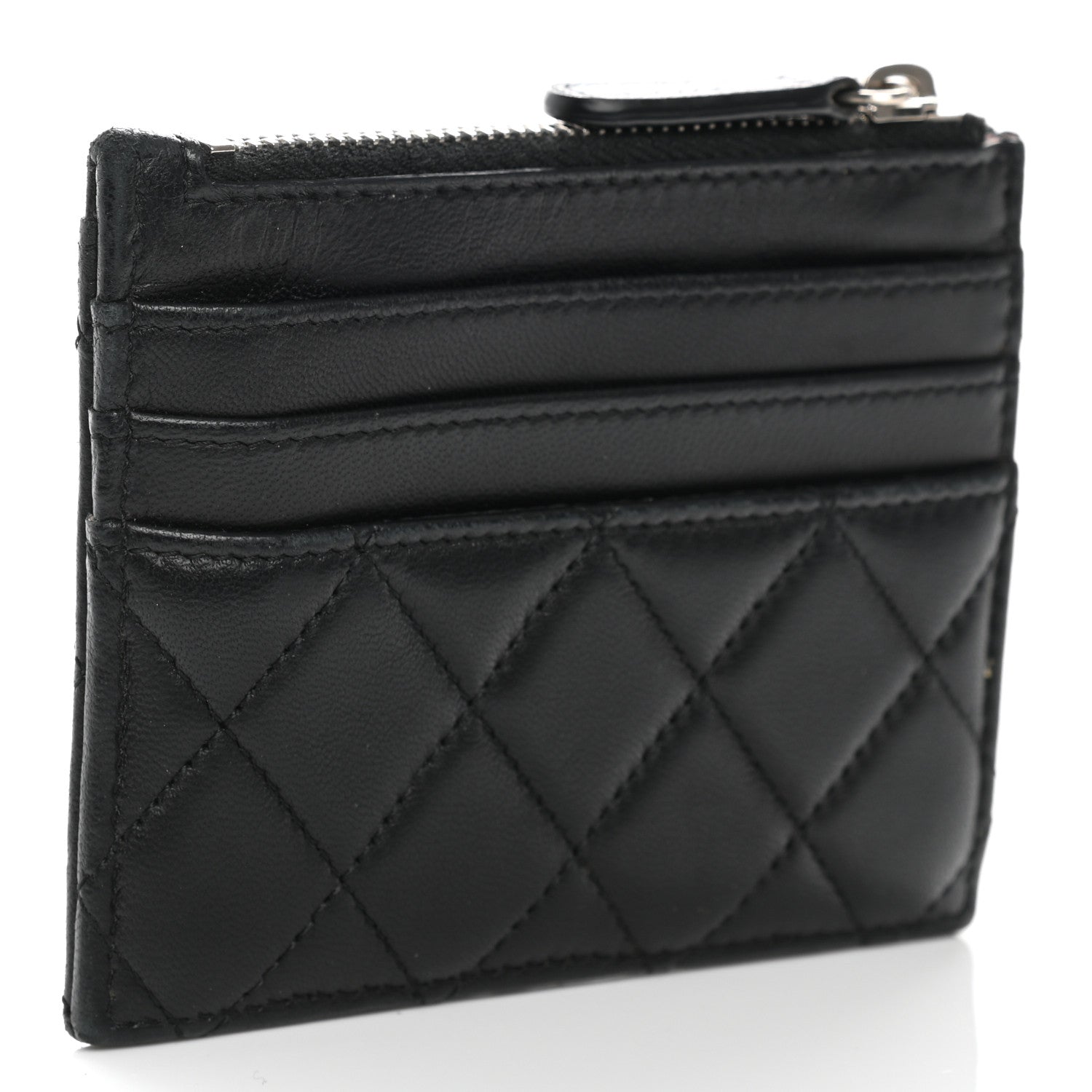Chanel Lambskin Quilted CC Zip Card Holder Black 3 of 9