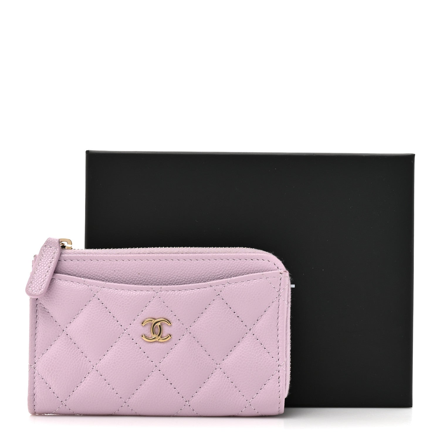 Chanel Caviar Quilted CC Zip Around Card Holder Light Purple
