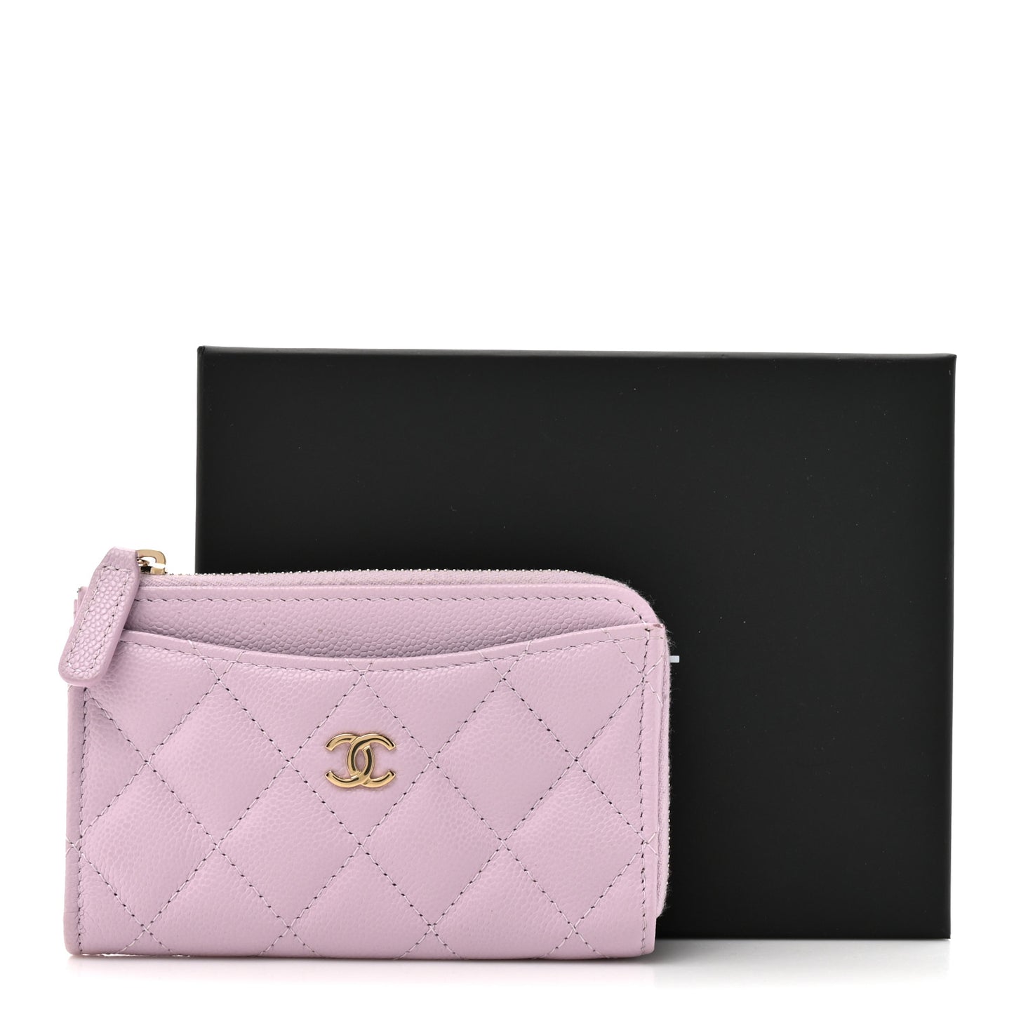 Caviar Quilted CC Zip Around Card Holder Light Purple