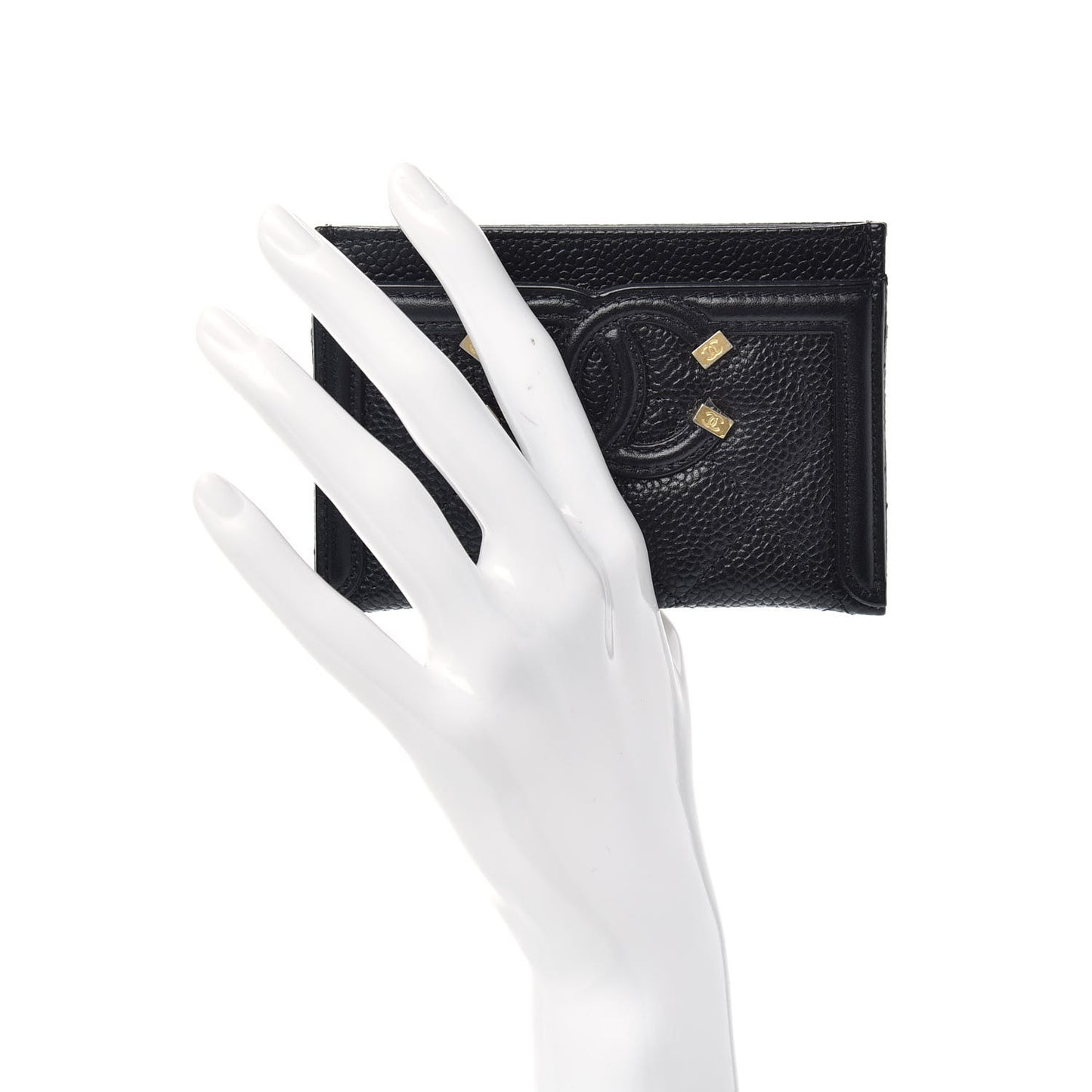 Caviar Quilted Filigree Card Holder Black