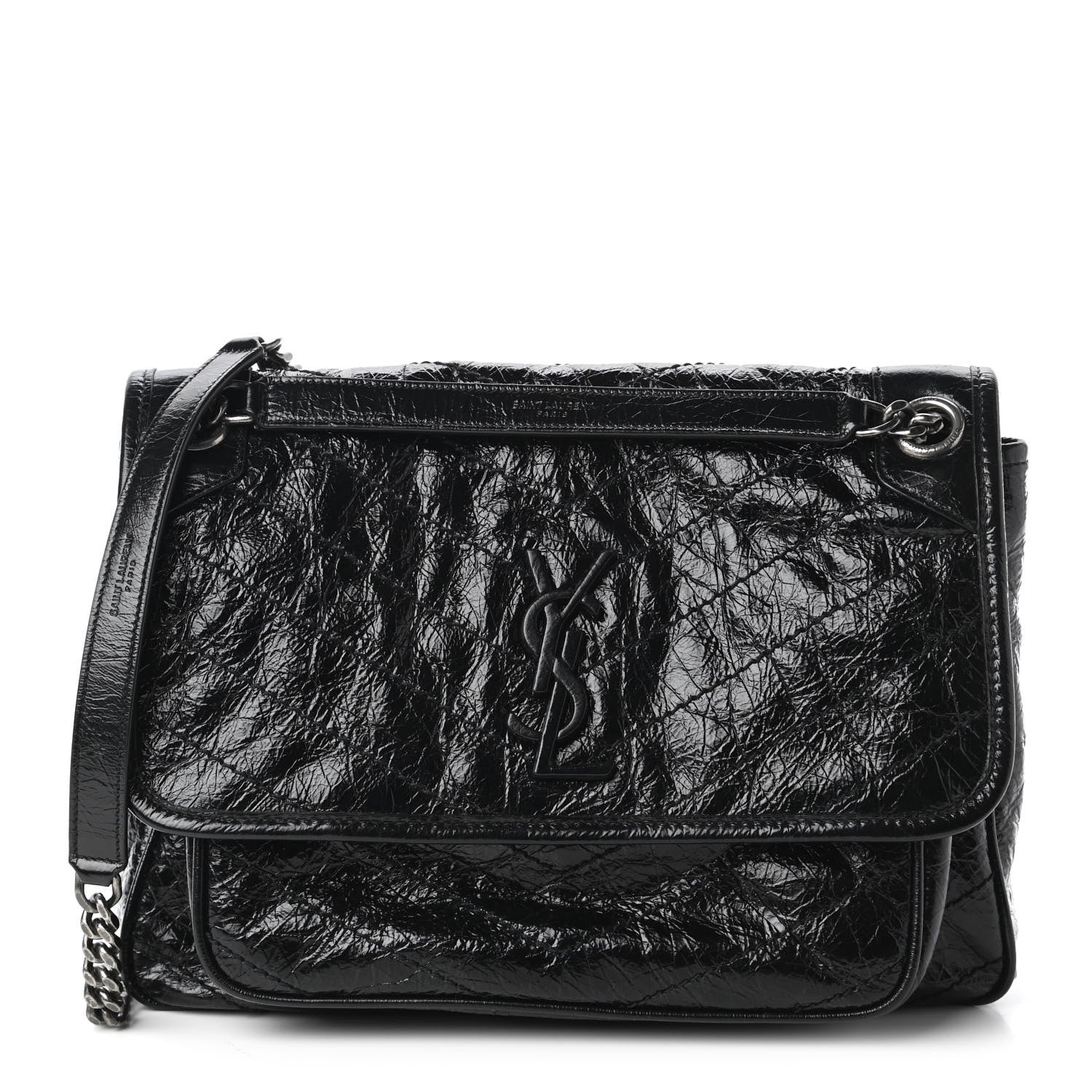 Saint Laurent Crinkled Calfskin Matelasse Monogram Medium Niki Chain Satchel Black 1 of 10