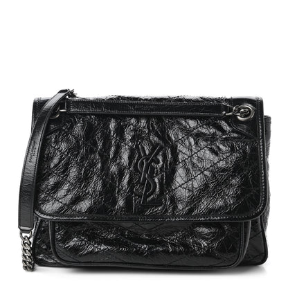 Saint Laurent Crinkled Calfskin Matelasse Monogram Medium Niki Chain Satchel Black 1 of 10