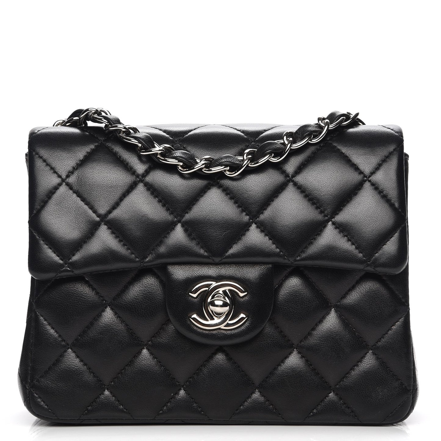 Lambskin Quilted Mini Square Flap Black
