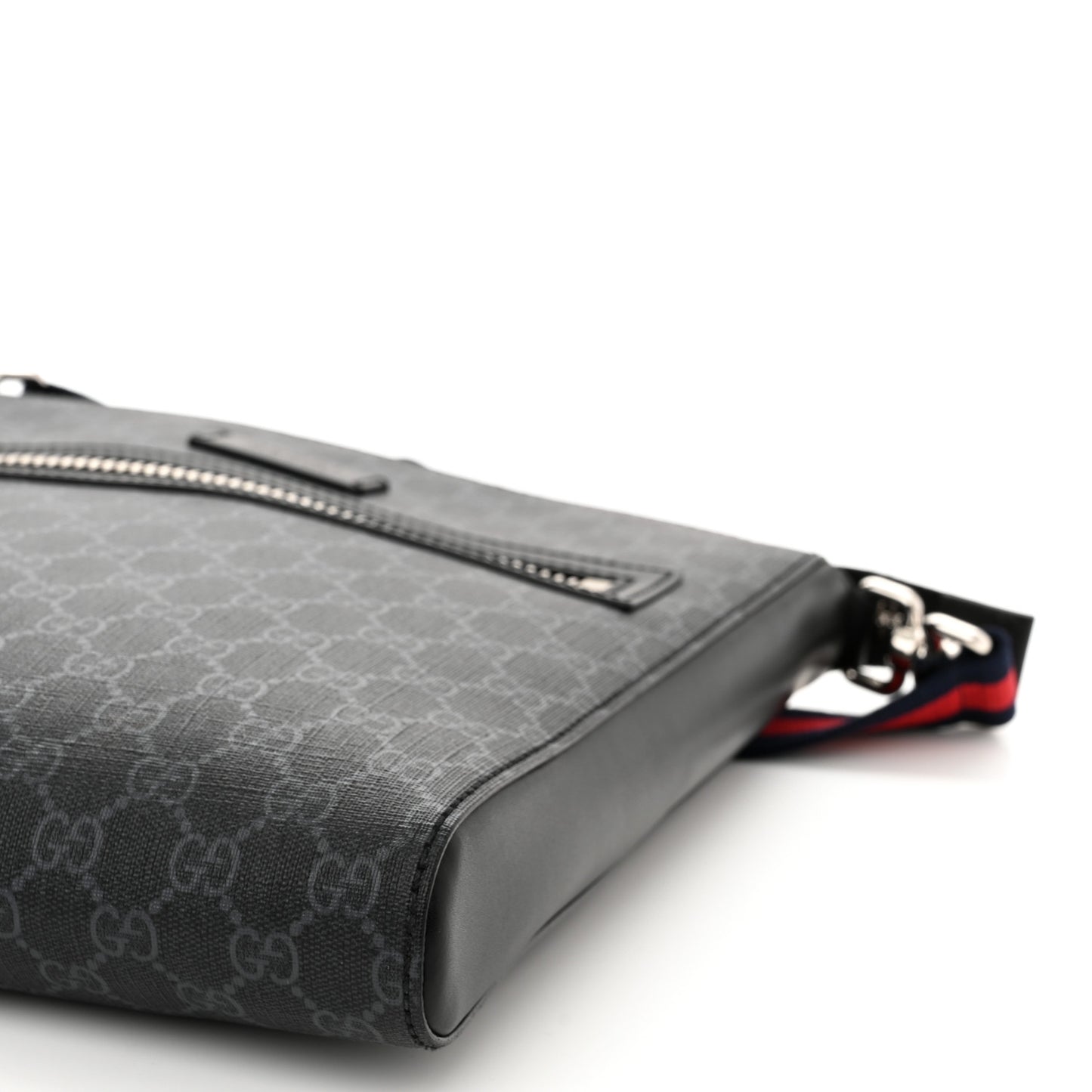 GG Supreme Monogram Appia Calfskin Web Flat Messenger Bag Black Grey