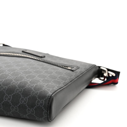 Gucci GG Supreme Monogram Appia Calfskin Web Flat Messenger Bag Black Grey 10 of 10
