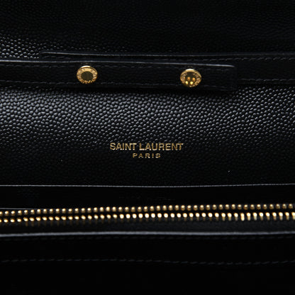 Saint Laurent Grain De Poudre Matelasse Chevron Monogram Chain Wallet Black 8 of 17