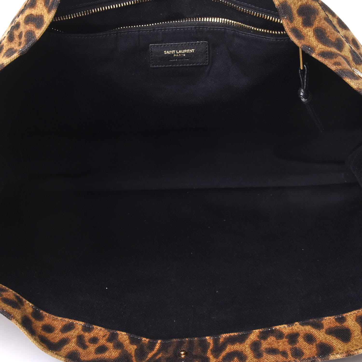 Saint Laurent Canvas Calfskin Leopard Print Rive Gauche Noe Tote Natural Black 4 of 4