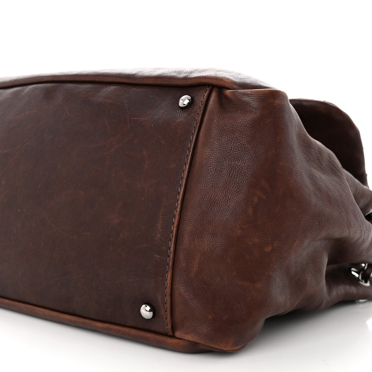 Calfskin Diamond Stitch Accordion Flap Brown