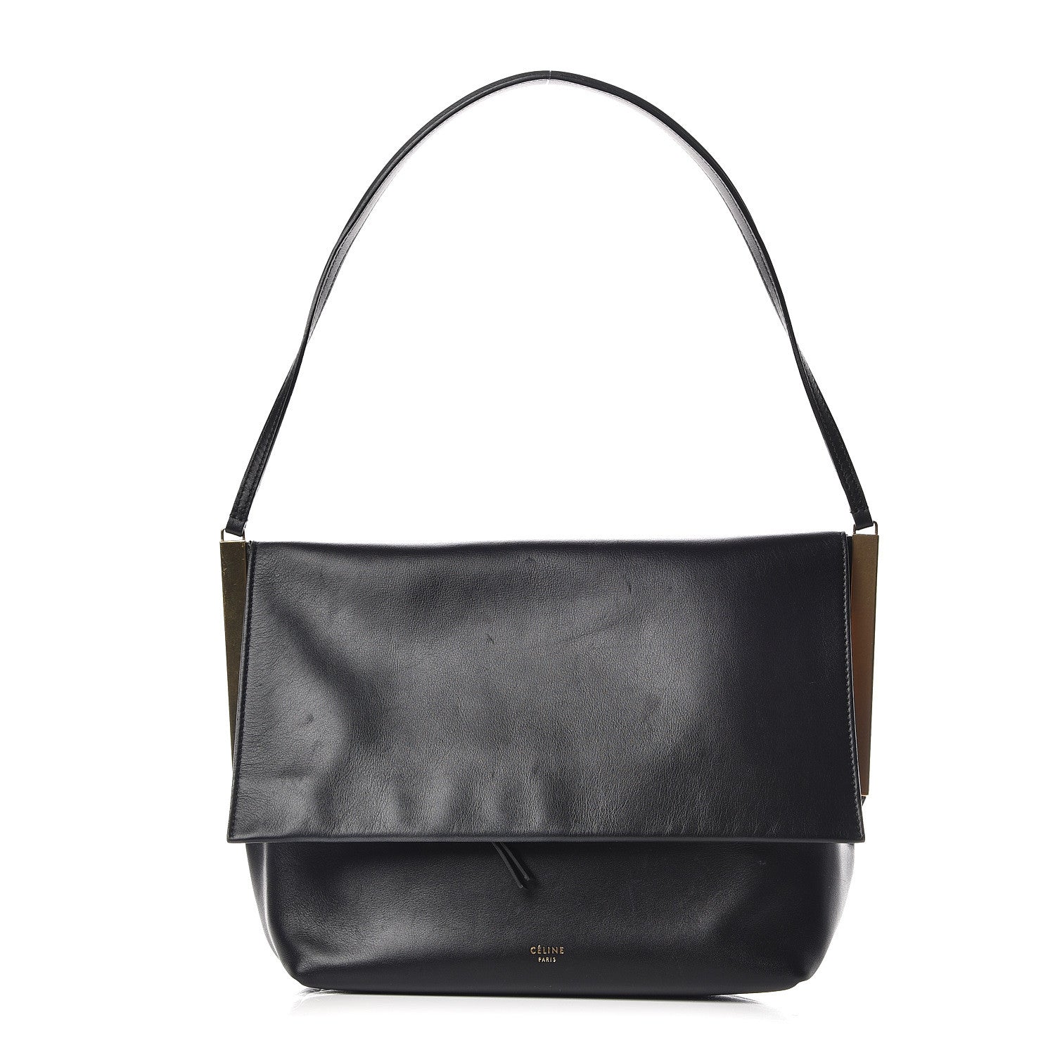Celine Lambskin Flap Clasp Shoulder Bag Black 1 of 14
